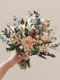 Dried Pink Rose + Eucalyptus+Baby's Breath Flower Bridal Bouquet, Dried Flowers Bouquet For Wedding,Bouquet,Boho Wedding Dried Flowers Bouquet
