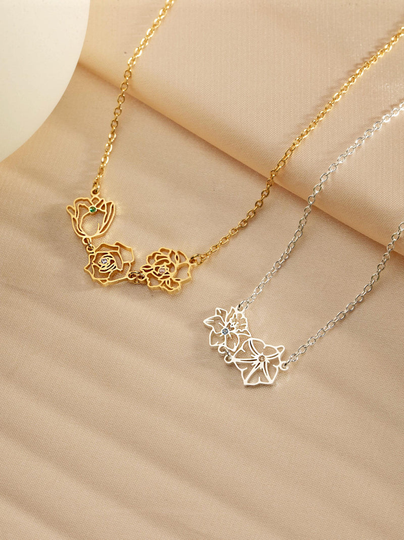 Dainty Birthflower Necklace with Birthstone, Family Birth Flower Necklacce, Bridesmaids Gift for Her, Mothers Day Gift, Floral Necklace birthday flower