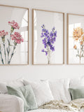 Family Birth Flower Set of 3, Birth Month Flower Print, Modern Wildflowers Home Decor, Custom Flower Wall Art, Birthflower Personalized Gift house warming flower