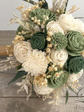 Wedding Bouquet, Bridal Bouquet, Sola Flower, Wedding Flower, Wooden Flower, Green, Sage, Eucalyptus, Corsage, Rustic, Boho, Lily of Angeles wedding flower