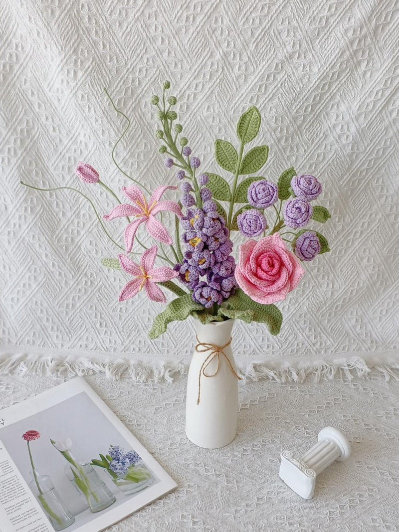 Crochet Delphinium Bouquet, Handmade Everlasting Floral Gift,  Crochet Larkspur, July Birth Flower Bouquet birthday flower
