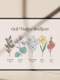 Personalized Birth Flower Family Bouquet Print: Framed Watercolor Wall Art birthday flower