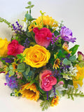 Handmade Cemetery Flowers: Vibrant Grave Memorial Pot, Outdoor Floral Arrangement sympathy flower