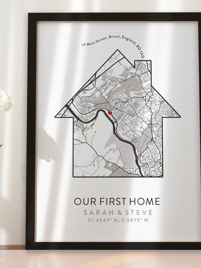 Home is Where the Heart Is Print, First Home, Gift Map- New Home, First Home, Engagement or Anniversary Gift, Custom DŽcor, For Mum #092 house warming flower
