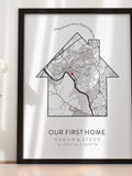Home is Where the Heart Is Print, First Home, Gift Map- New Home, First Home, Engagement or Anniversary Gift, Custom DŽcor, For Mum #092 house warming flower