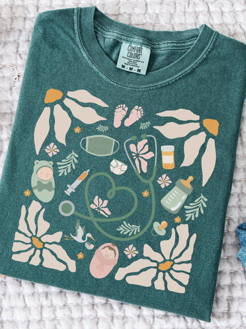 NICU Nurse Shirt Boho Mother Baby Nurse Shirt Comfort Colors Labor and Delivery Nurse Shirt Summer L&D Nurse Shirt Floral RN Tee FLOWER DELIVERY
