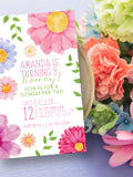 Floral Girl Birthday Invitation | Girl Birthday Evite | Colorful Pastel Daisies | Editable Template (Digital File) | Canva 5x7 birthday flower