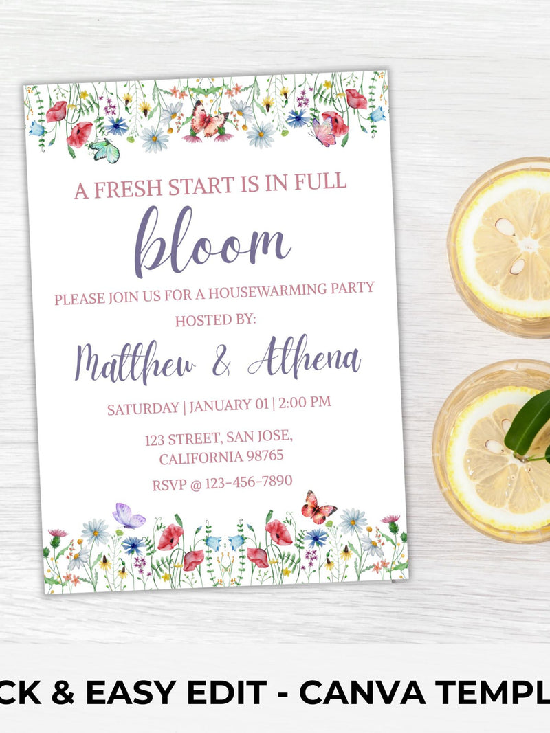 Wildflower Housewarming Invitation Template: Modern Floral Invite (Digital Download) house warming flower