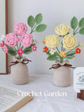 crochet rose in vase valentine's gift knitted flower desk decor teacher gift house warming gift personalized gift handmade artificial flower house warming flower