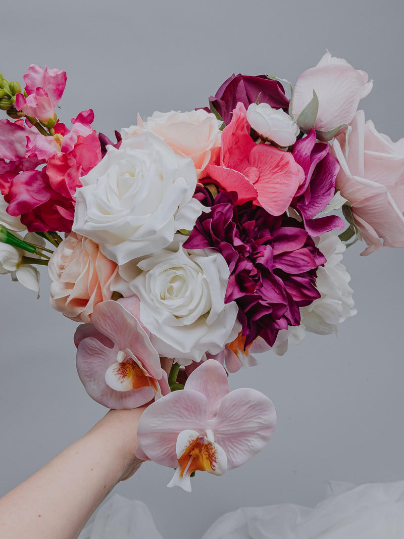 Orchid Fuchsia Pink Wedding Bouquet/Real Touch Artificial Flowers in Pink Blush White/Summer vibrant bouquet/Spring long Glamorous bouquet Bouquet