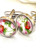 Elegant FRUIT & FLOWER CUFFLINKS: Handmade Silver-Plated 4th Anniversary Gift for Him, Her, Them ANNIVERSARY