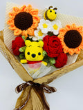 Crochet Flowers,  Pooh Bear Sunflower Rose Bee Ornaments, Cute A bunch of flower Anniversary bouquet Gift for her flower ornaments house warming flower