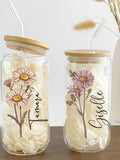 Personalized Birth Flower Tumbler With Name, Birth Flower Glass, Coffee Cup, Mothers Day, Bridesmaid Proposal, Party Favor, Gifts for Her birthday flower