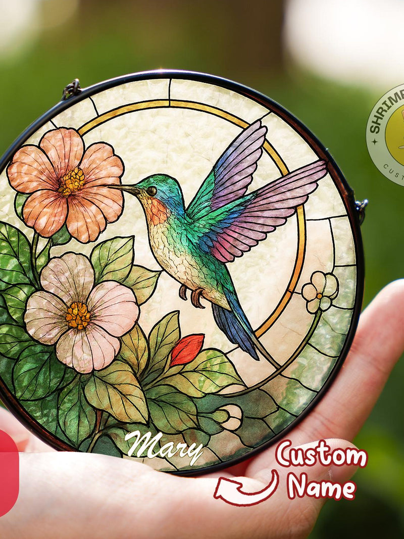 Hummingbird Stained Glass Suncatcher, Custom Hummingbird Window Hanging, Bird Wall Art, Gifts For Mom, Indoor Decor, Memory Sympathy Gifts sympathy flower