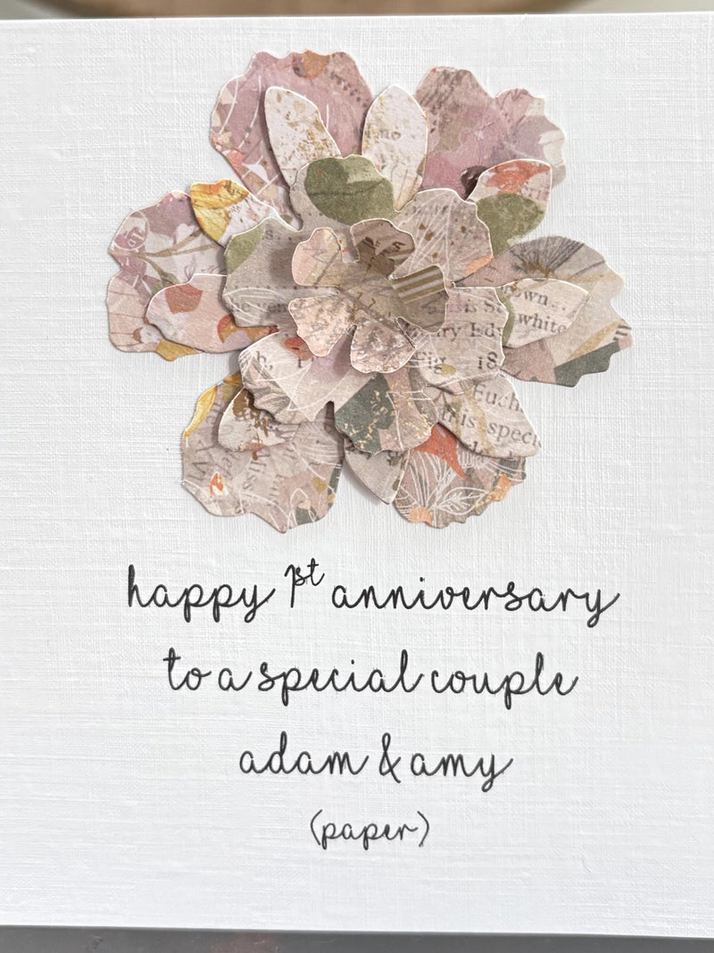 1st Wedding Anniversary Card, Paper ( Layered Flower ) Anniversary Card ANNIVERSARY