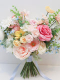 A&F Spring Bouquets, Peach Bouquets, Bright Wildflower Bouquets, Colorful Bridal Bouquet,   Blush/Blue/Yellow Wedding Bouquet wedding flower