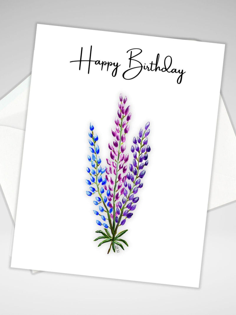 Lupine Birthday Card, Acrylic Painting Print, Floral Greeting Card, Happy Birthday Card, Canadian Artist birthday flower
