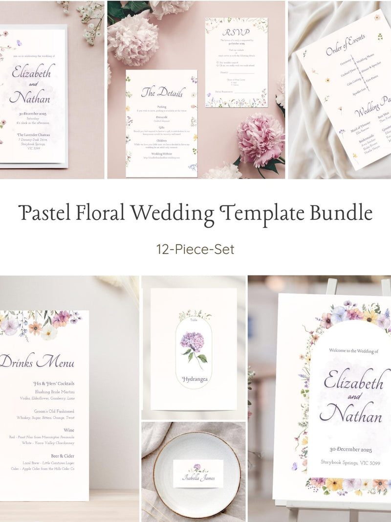 Pastel Floral Wedding Template Bundle | Editable Canva Set (Instant Download) wedding flower