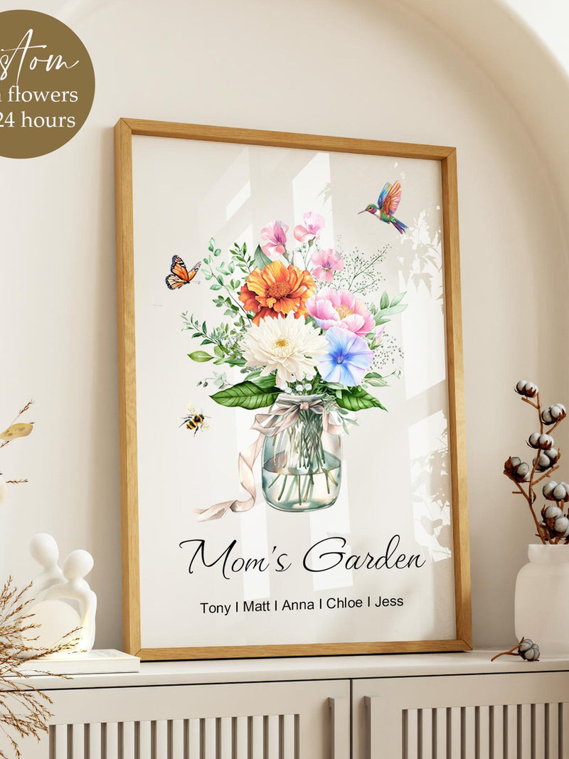 Custom Birth Flower Bouquet Print,Personalized Family Wall Bouquet Art,Watercolor Birth Month Flower,Gift for Mom,Digital Wall Art Print birthday flower
