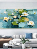 Hand-painted abstract Oil Painting, Water Lilies in Soft Green, Floral Art, Modern Wall Decor for Living Room, Entryway, Dining Room house warming flower