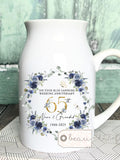 Personalised Blue Sapphire Wedding Anniversary gift 65th 65 Ruby Silver Golden Diamond Anniversary gift Floral Ceramic Small Vase Jug Mug ANNIVERSARY