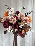 Burgundy Silk Wedding Bouquet: Moody Autumn Bridal Flowers wedding flower