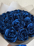 Navy Blue Eternal Rose Without Glitter, Bouquet of Artificial Flowers, Customizable Ramo Buchon, Satin Ribbon Rose, Everelasting Flower FLOWER DELIVERY