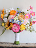 Wildflower Bridal Bouquet: Orange, Pink, Yellow Artificial Flowers, Colorful Spring Summer Wedding Bouquets, Boutonnieres, Corsages Bouquet