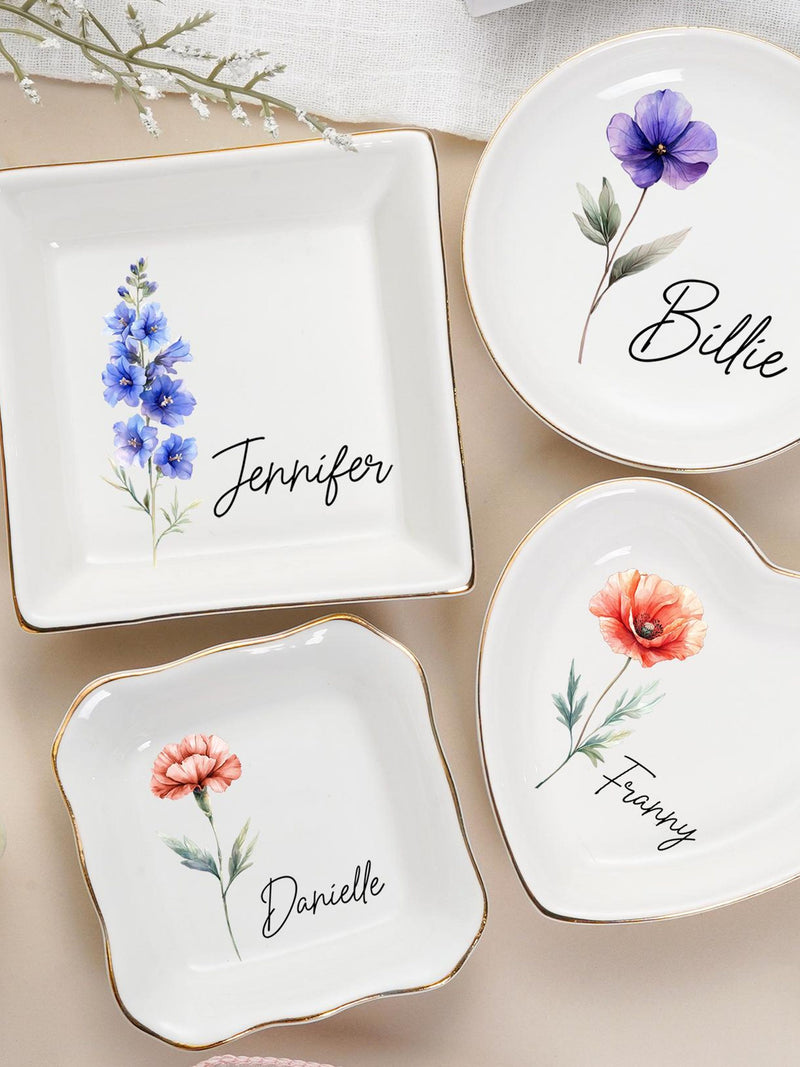 Personalized Birth Flower Trinket Dish,Watercolor Flower Ring Dish,Birthday Jewelry Dish Gift for Friend,Bridesmaid Gift,Gift for Mom birthday flower