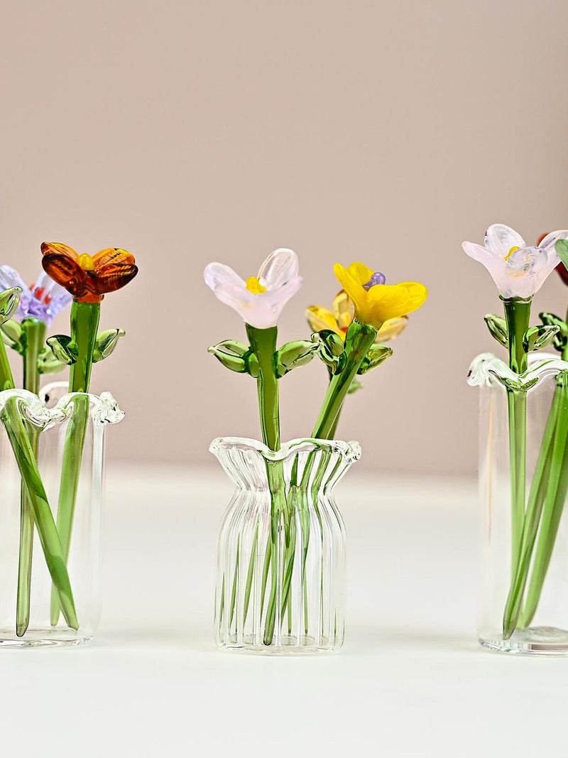 Mini Glass Flower Bouquet, Birth Month Flower Bouquet,Iris,Tulip,Daisy,Lily,Mini Flower Figurine, Gift for Mother's Day, Birthstone Flower birthday flower