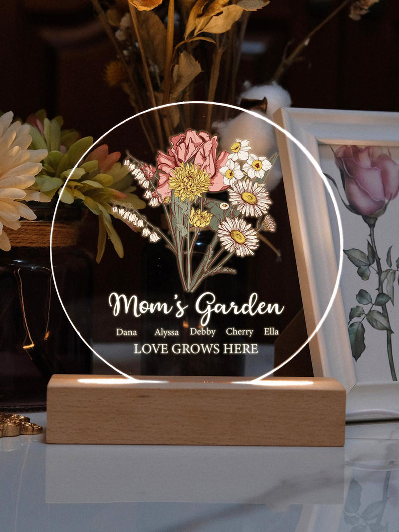 Custom Mom's Garden LED Night Light: Personalized Floral Gift birthday flower