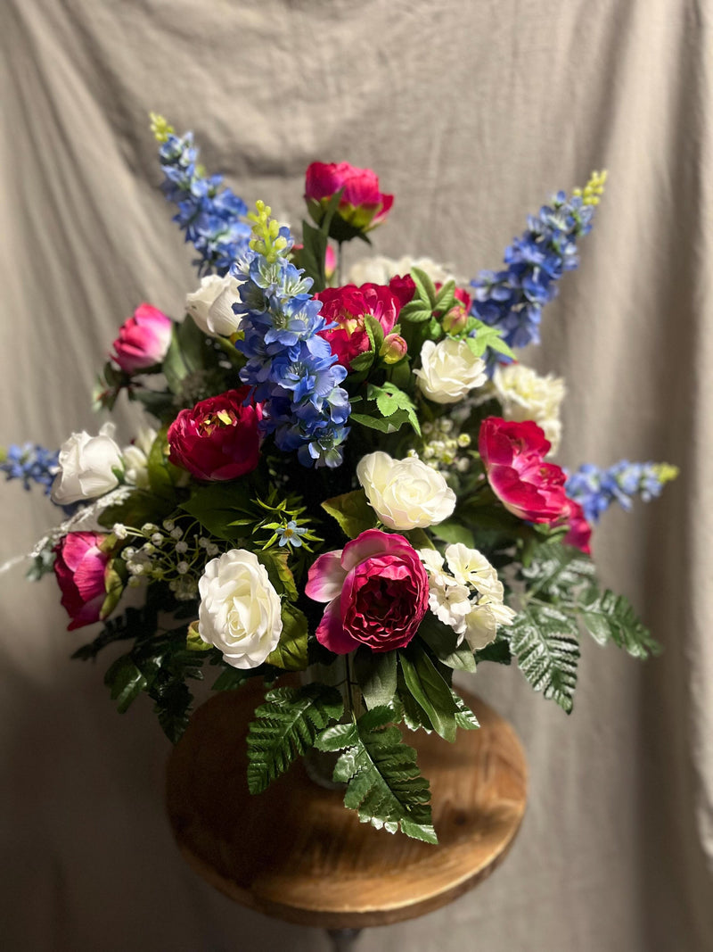 Cemetary flowers, large Designer Cemetary Arrangment Vase, Grave flowers, 360¥design Pink and Blue, funeral flowers, grave decoration sympathy flower