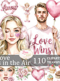 Romantic Watercolor Clipart Bundle, Valentine's Day Illustrations (110 PNG) Love Romance Flower