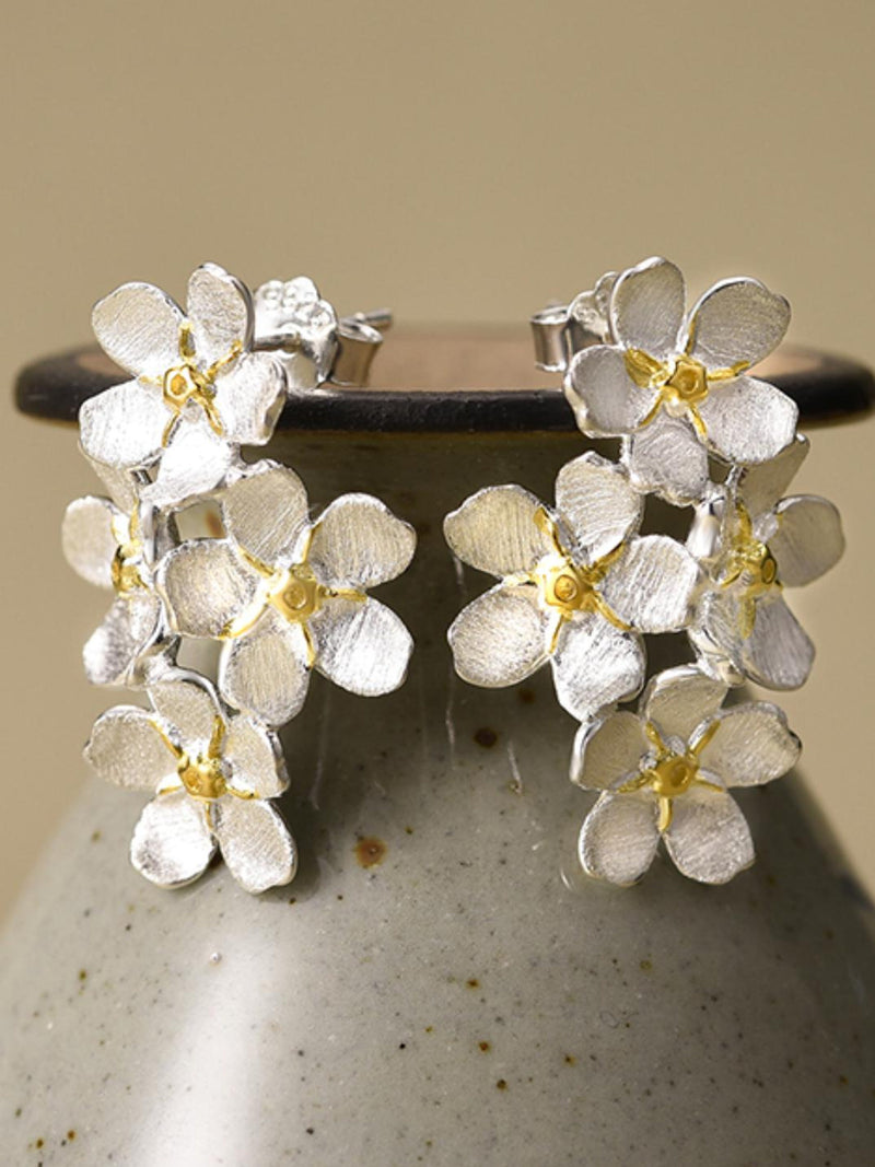 Big Forget Me Not Cluster Stud Earrings ¥ 23x16mm ¥ Sterling Silver Stamped 925 ¥ 18k Gold Plated ¥ Tariff Free Delivery to USA FLOWER DELIVERY