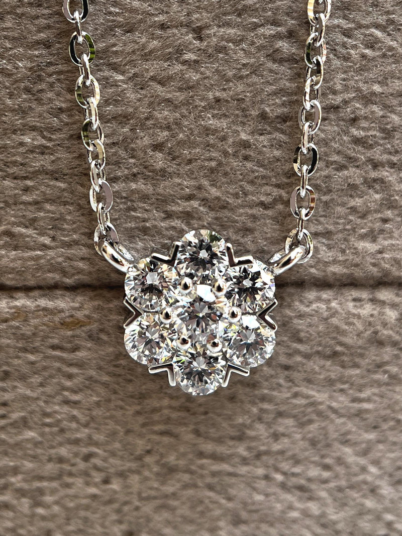 Lab Grown Diamond Flower Necklace | 14K Gold Cluster Pendant | Round Cut Floral Necklace | Minimalist Wedding Anniversary Gift for Her ANNIVERSARY