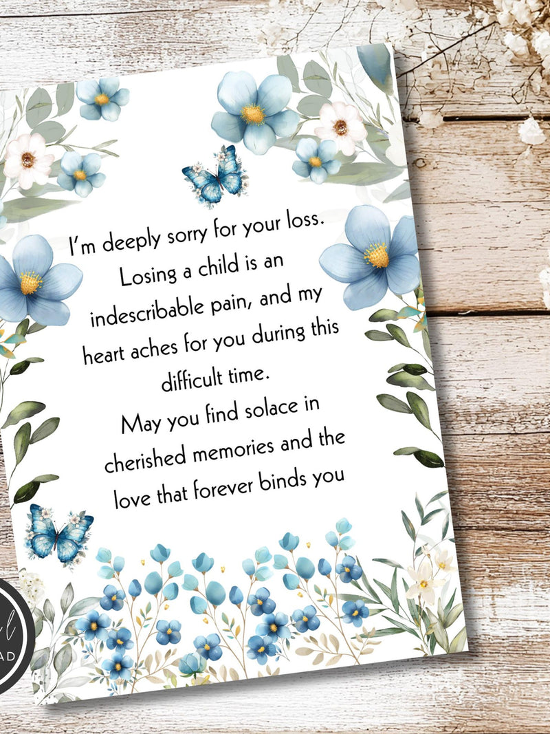 Loss of Child Sympathy Card: Blue Floral Printable (Digital Download) sympathy flower