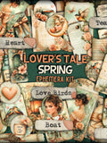 Romantic Spring ephemera printable Vintage love paper tags Magical garden flower pockets Fantasy floral envelope Spring junk journal romance Love Romance Flower