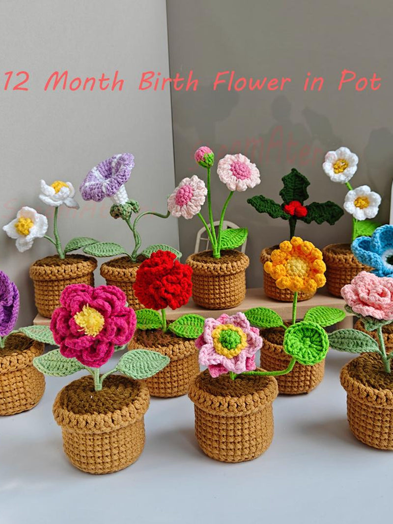 Crochet Birth Flower in Pot,Custom Birth Month Flower Pot,Crochet Glory,Cosmos,Peony,Holly,Birthday Gift,Home,Desk Decoration birthday flower