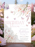 Editable Pink Purple Butterfly and Wildflower Birthday Invitation Template Printable Little Butterfly Invite Instant Download Canva FP2 birthday flower