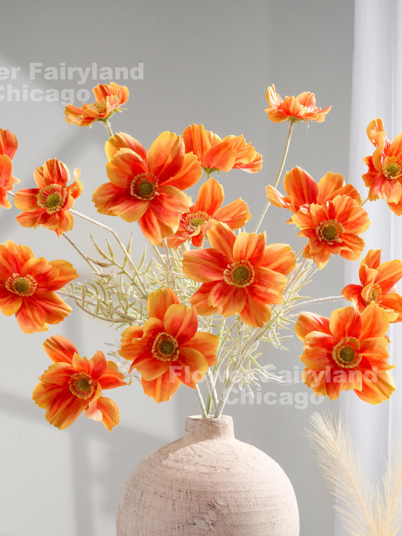 4 Heads Faux Cosmos - Artificial Flower - Orange flower spore