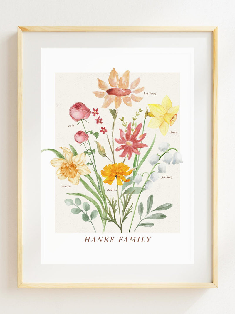 Custom Birth Flower Bouquet Art: Personalized Family Print birthday flower