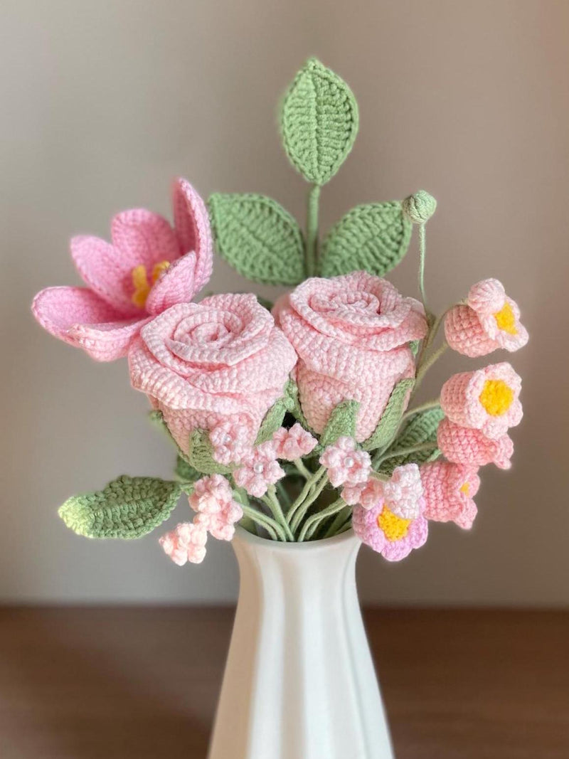 Handmade Crochet Rose Bouquet - Pink, Purple, Yellow, Blue - Unique Gift for Her, Friend, Colleague - Crochet Flower Bouquet, Crochet Gift FLOWER DELIVERY