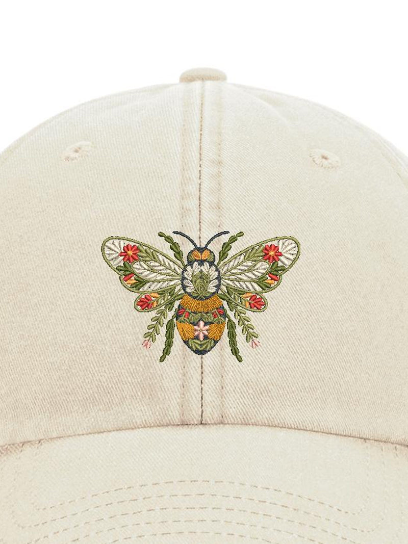 Beautiful Floral Bee Embroidered Vintage Style Cap - 100% Brushed Cotton - More Colours - Free Delivery - Hat Summer Style FLOWER DELIVERY