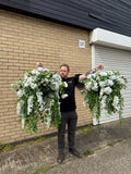 White Artificial Hanging Basket with Greenery Ð Elegant Outdoor Door Display faux plants