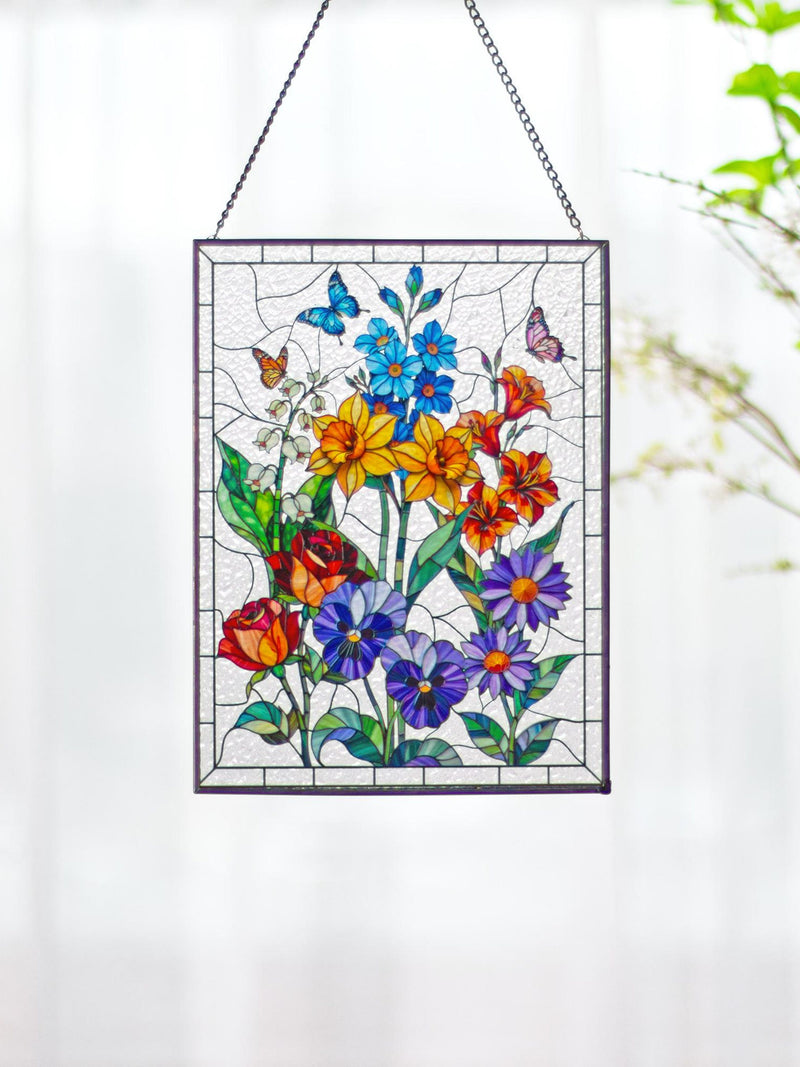 Custom Family Birth Flowers Glass Suncatcher, Custom Mom's Garden Gift Flower Glass Art Birth Flower Nana's Garden Mother's Day Gift For Mom birthday flower