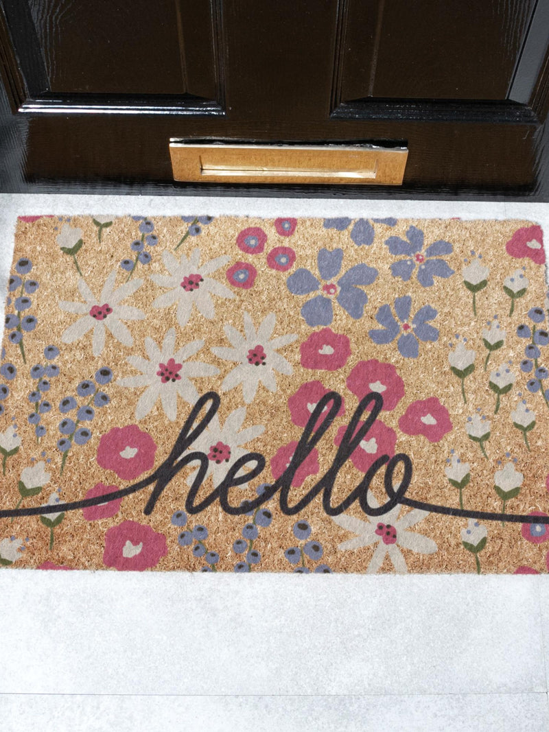 Hello Scribbly Floral Doormat - Home Decor - Indoor Doormat - 60 x 40cm FLOWER DELIVERY