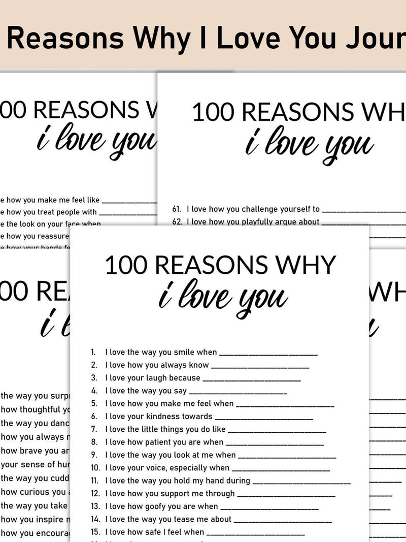 100 Reasons Why I Love You Printable Worksheet, Journal Printable, Fill-in-the-Blank Questions, Couple Journal Workbook, Love, Relationship Love Romance Flower