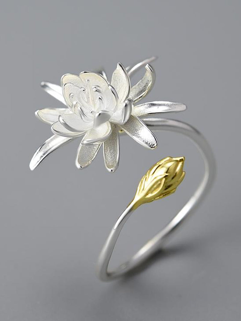 Silver Chrysanthemum Flower Ring ¥ Adjustable Open Size ¥ Statement Cocktail Peony Floral Ring ¥ Tariff Free Delivery to USA FLOWER DELIVERY