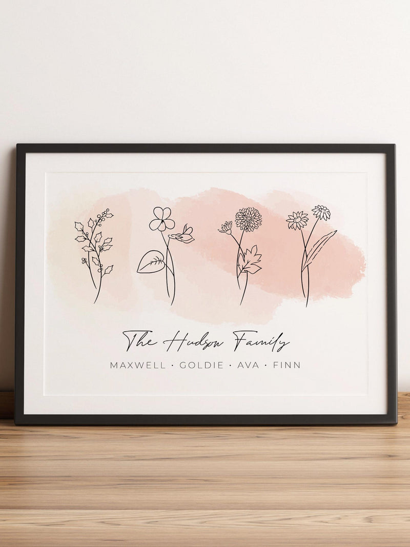 CUSTOM Birth Flower Art, Digital Art, Personalised Gift, Birth Flower Artwork, Line Drawing, Mothers Day, Watercolour Flower, Christmas gift birthday flower