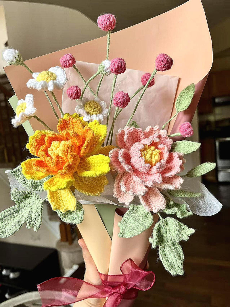 Stunning Handmade Crochet Flowers - Premium Knitted Floral Decor, High-Quality Yarn Bouquet, Wedding Gift, Mother's Day Surprise Bouquet